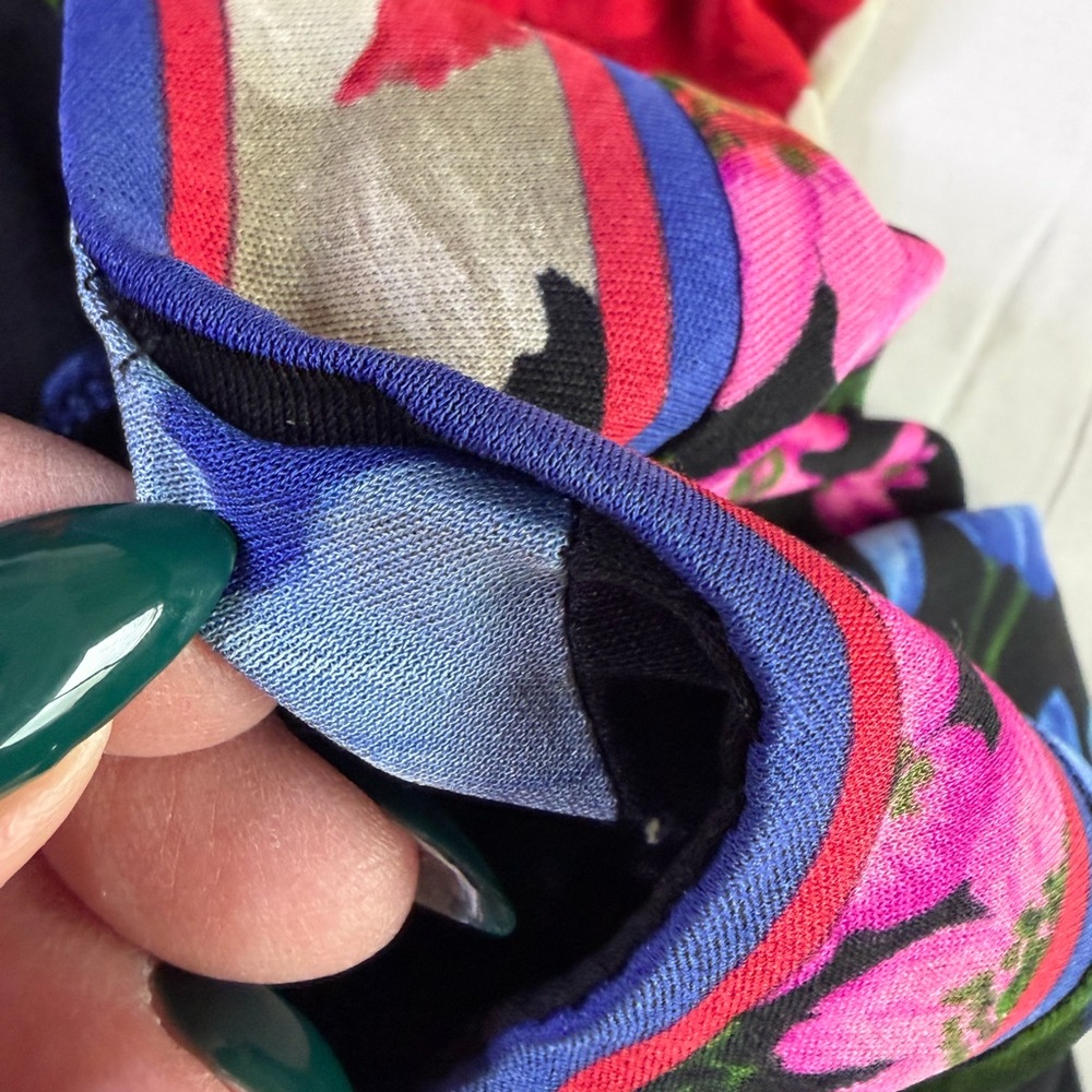 Vintage 80s 90s Leonard 100% silk jersey mikado Floral Women's Tunic Top sz L - Picture 10 of 12